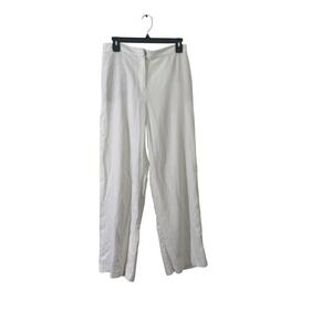 Rachel Zoe White Linen Pants Women's Sz 8 Straight Legs Mid Rise Lagenlook Beach